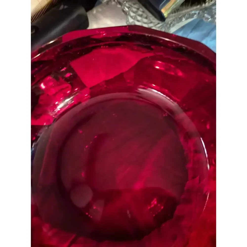 Vintage Viking Art Glass Candy Dish In Ruby Red Has An Diamond Point...